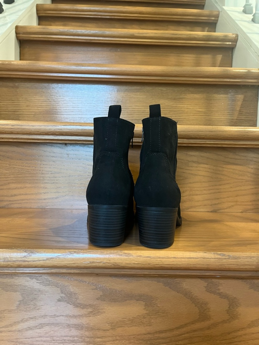 Old Navy Black Faux Suede Western Ankle Boots Women's Classic Block Heel - Picture 2 of 10